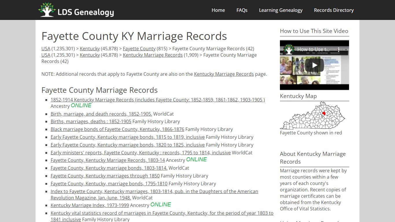 Fayette County KY Marriage Records - ldsgenealogy.com